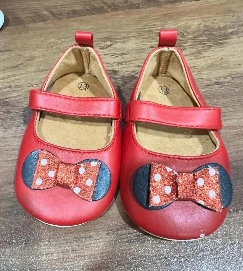Red Mary Jane Toddler Dress Shoes with Polka Dot Bow Size 13